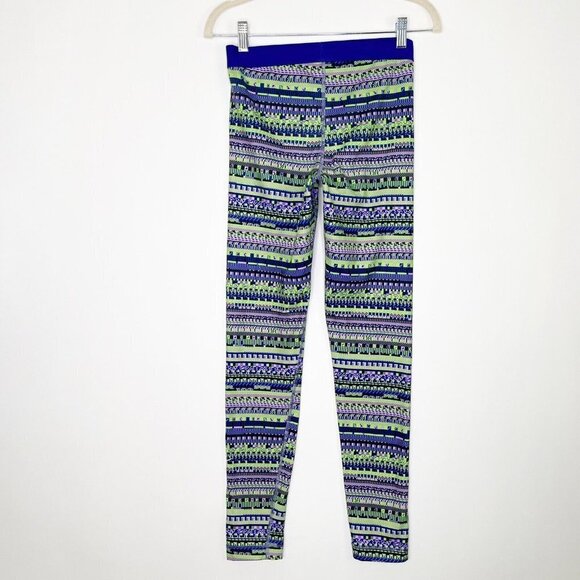 Nike Pro Warm Leggings Womens Size Medium Purple Green Stripe Lined Base Layer - Picture 6 of 9